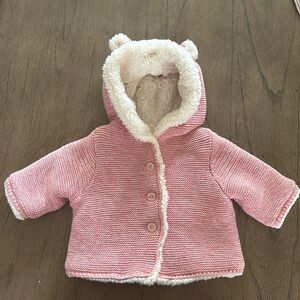 Baby Gap Girl's Bear Sherpa Lined Hoodie Pink Cameo Size 0-3 Months